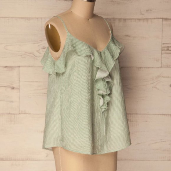 Green Striped Ruffled Top - Picture 4 of 8